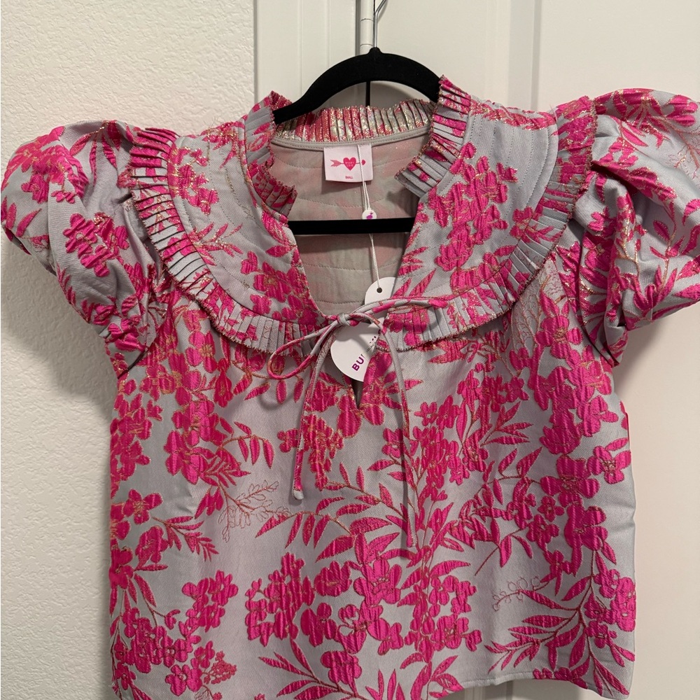 Buddy Love Pink and Gray Floral Blouse